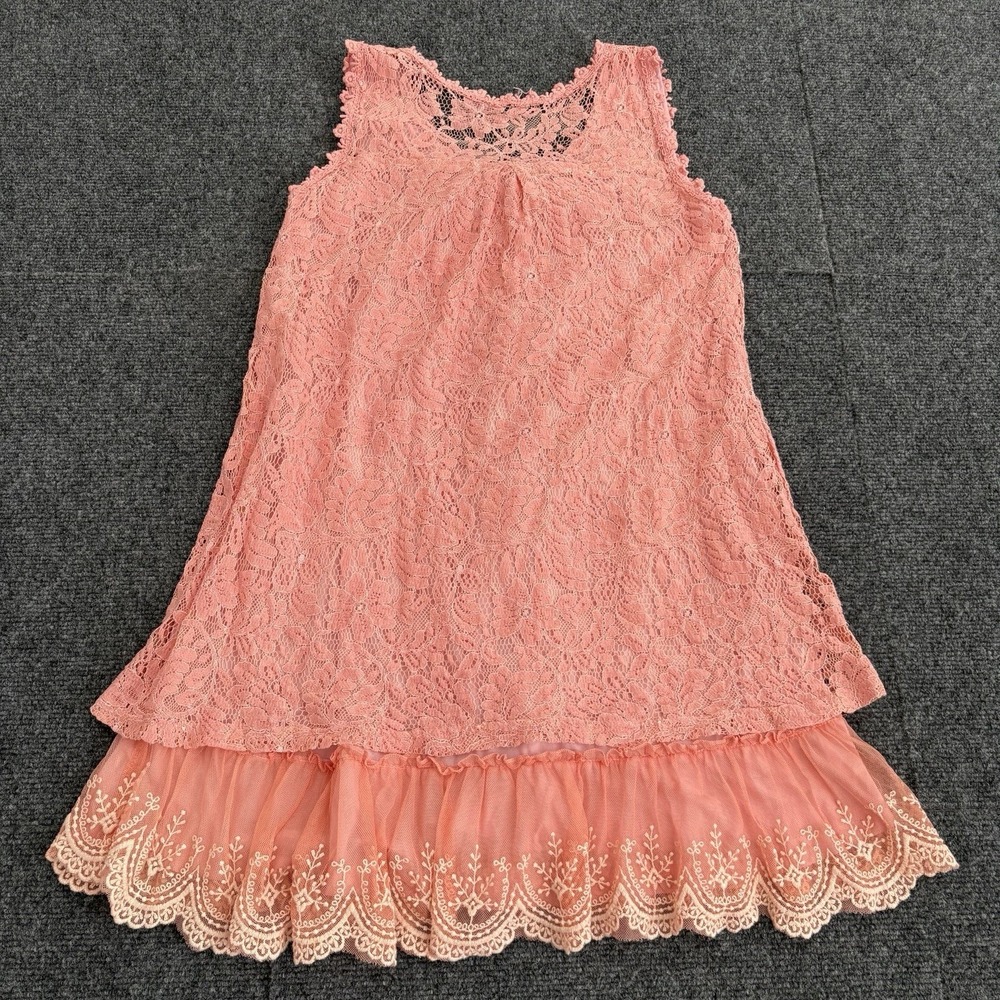 Pretty‎ Angel M Pink Lace Flowy Boho Coastal Cowgirl Linen Blend Dress Y2K - Picture 6 of 9